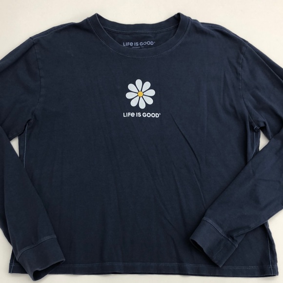 Life Is Good Tops - Life is Good Blue Daisy Print Crusher Tee Women’s size M